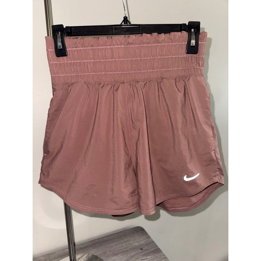 Nike Dri-FIT High Waisted Smocked Running Shorts Mauve Pink Womens Small